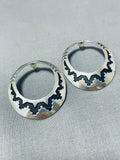 Signed Vintage Native American Navajo Sterling Silver Hoop Earrings-Nativo Arts
