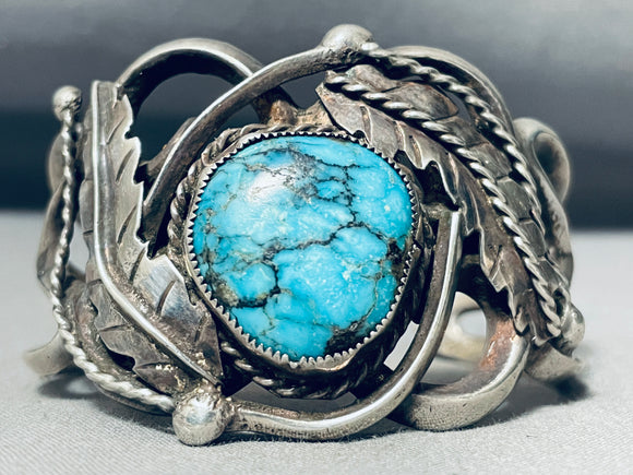 Museum Quality Vintage Native American Navajo Blue Diamond Turquoise Sterling Silver Bracelet-Nativo Arts