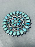 Native American Important Vintage Navajo Shirley Turquoise Sterling Silver Pin Old-Nativo Arts