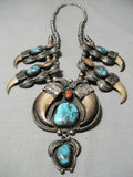 Statement Vintage Native American Navajo Turquoise Sterling Silver Squash Blossom Necklace Old-Nativo Arts