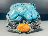 Important Fran Gomez Hand Carved Turquoise Sterling Silver Bracelet-Nativo Arts