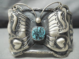 Detailed Huge Native American Navajo Butterfly Turquoise Sterling Silver Bracelet-Nativo Arts