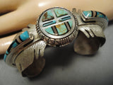 Quality Feather Vintage Zuni Native American Turquoise Bracelet Old-Nativo Arts