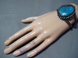 Rare Vintage Native American Navajo Carico Lake Turquoise Sterling Silver Bracelet Old-Nativo Arts