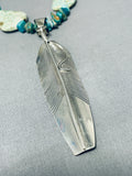 Iconic Native American Navajo Old Kingman Royston Turquoise Sterling Silver Feather Necklace-Nativo Arts