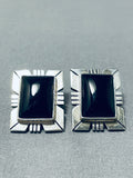 Superb Native American Navajo Black Onyx Sterling Silver Earrings-Nativo Arts
