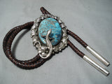 Colossal Native American Navajo Turquoise Lizard Sterling Silver Bolo Tie-Nativo Arts
