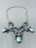 Amazing Vintage Native American Navajo Royston Turquoise Sterling Silver Blossoms Necklace-Nativo Arts