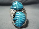 Stunning Zuni Carved Turquoise Sterling Silver Ring Native American-Nativo Arts