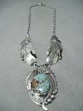 Signed Vintage Navajo Native American 8 Turquoise Sterling Silver Necklace-Nativo Arts