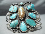Chunky Huge Vintage Native American Navajo #8 Turquoise Sterling Silver Bracelet Cuff Old-Nativo Arts