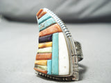 So Intricate!! Native American Navajo Turquoise Coral Sterling Silver Ring-Nativo Arts
