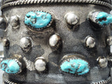Husky Men's Vintage Native American Navajo Turquoise Sterling Silver Wide Bracelet Old-Nativo Arts