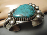 One Of The Heaviest Vintage Native American Navajo Coiled Sterling Silver Turquoise Bracelet-Nativo Arts