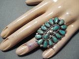 Extraordinary Native American Navajo Green Turquoise Cluster Sterling Silver Ring-Nativo Arts