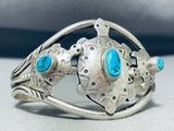 Unforgettable Vintage Native American Navajo Morenci Turquoise Sterling Silver Turtle Bracelet-Nativo Arts
