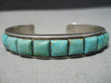 Thick Heavy Vintage Native American Navajo Squared Green Turquoise Sterling Silver Bracelet-Nativo Arts