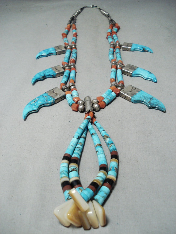 One Of Best Vintage Native American Navajo Turquoise Sterling Silver Squash Blossom Necklace-Nativo Arts