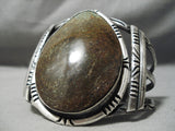 So Huge Vintage Native American Navajo Chocolate Brown Green Turquoise Sterling Silver Bracelet-Nativo Arts