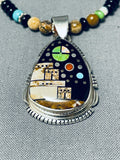 Extremely Rare Yazzie Pueblo Inlay Native American Navajo Turquoise Sterling Silver Necklace-Nativo Arts