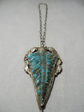 One Of Biggest Best Vintage Native American Navajo Turquoise Leaf Sterling Silver Necklace Old-Nativo Arts