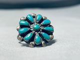 Adorable Vintage Native American Zuni Green Turquoise Sterling Silver Flower Ring-Nativo Arts