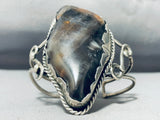 One Of The Chunkiest Vintage Native American Navajo Petrified Wood Sterling Silver Bracelet-Nativo Arts