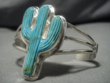 Exquisite Vintage Native American Navajo Turquoise Cactus Sterling Silver Bracelet-Nativo Arts