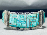 One Of The Best Vintage Native American Navajo Turquoise Inlay Sterling Silver Clasp Bracelet-Nativo Arts