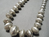 Rare Longer!! Vintage Native American Navajo Graduating Sterling Silver Hand Tooled Necklace Old-Nativo Arts