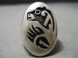 Huge Vintage Hopi Native American Sterling Silver Bear Ring-Nativo Arts