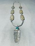 One Of The Best Vintage Native American Navajo Leaf Turquoise Sterling Silver Necklace-Nativo Arts