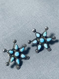 Marvelous Vintage Native American Zuni Blue Gem Turquoise Sterling Silver Star Earrings-Nativo Arts