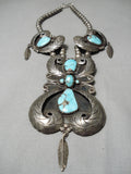 One Of The Best Biggest Vintage Native American Navajo Turquoise Sterling Silver Necklace Old-Nativo Arts