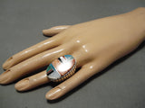 Tremendous Men's Native American Navajo Turquoise Inlay Sterling Silver Ring-Nativo Arts