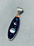 Intricate Native American Navajo Turquoise Moon Sterling Silver Coral Pendant-Nativo Arts