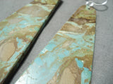 Native American One Of The Longest Santo Domingo Rare #8 Turquoise Slab Sterling Silver Earrings-Nativo Arts