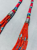 Rare Coral Heishi Native American Navajo Turquoise Sterling Silver Necklace-Nativo Arts
