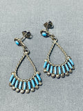 Outstanding Vintage Native American Zuni Blue Gem Turquoise Sterling Silver Earrings-Nativo Arts