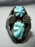 So Detailed!! Vintage Native American Navajo Zuni Turquoise Leaf Sterling Silver Ring Old-Nativo Arts