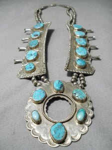 One Of Biggest Vintage Native American Navajo Turquoise Sterling Silver Necklace Old-Nativo Arts