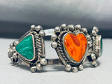 Rare Older Vintage Native American Navajo Shell Heart Turquoise Sterling Silver Bracelet-Nativo Arts