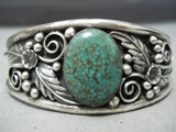 Intense Spiderweb Turquoise Vintage Native American Navajo Green Sterling Silver Bracelet-Nativo Arts