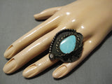 Incredible Vintage Native American Navajo Large Teardrop Turquoise Sterling Silver Ring Old-Nativo Arts