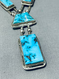 Native American One Of The Best Ever Vintage Navajuo Squared Turquoise Sterling Silver Necklace-Nativo Arts