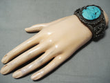 Vivid Museum Vintage Native American Navajo Morenci Turquoise Sterling Silver Bracelet-Nativo Arts