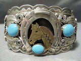 Important Vintage Native American Navajo Roger Skeet Jr Turquoise Horse Sterling Silver Bracelet-Nativo Arts