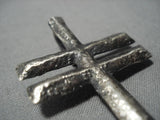 Amazing Vintage Native American Navajo Textured Cross Sterling Silver Pendant For Necklace-Nativo Arts