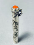 Amazing Native American Navajo Coral Sterling Silver Toothpick Holder Signed-Nativo Arts