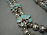 Vintage Zuni Native American Sterling Silver Turquoise Squash Blossom Necklace-Nativo Arts